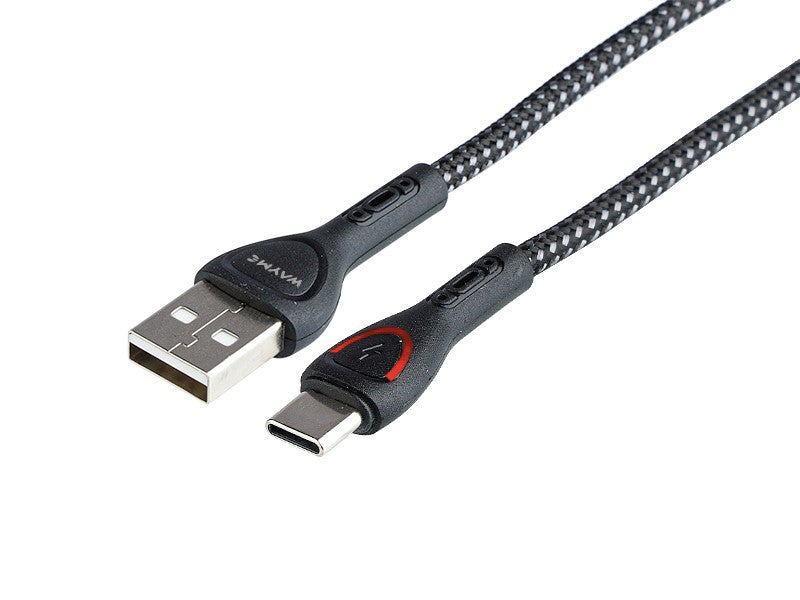 WAYME töltő és szinkronizáló kábel fonott mikroszálas LED háttérvilágítás 200 cm USB> USB C – kép 2