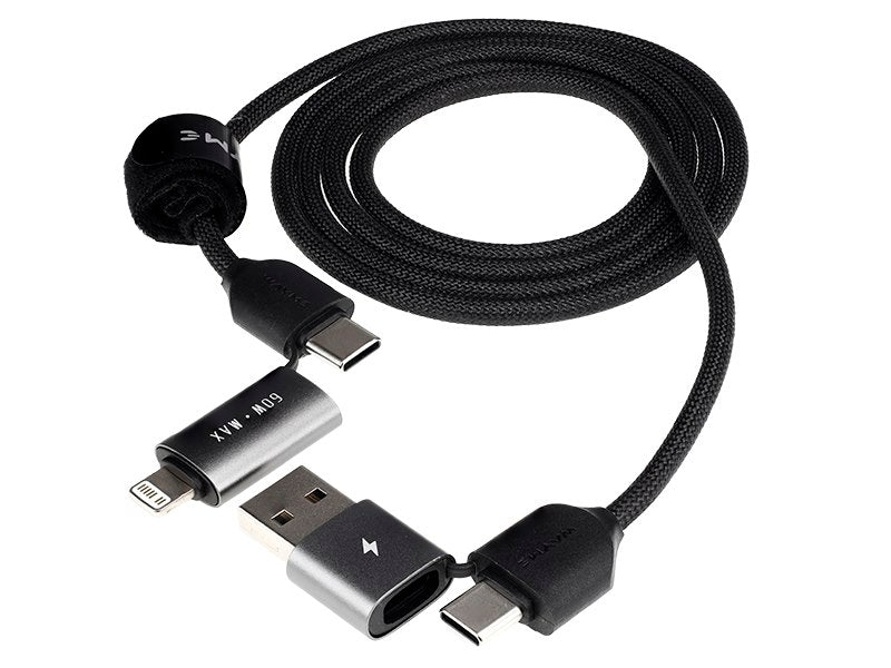 WAYME Mikroszálas fonott töltő- és szinkronizáló kábel, 100 cm (4in1) USB/C > USB-C / Lightning, max. 60 W