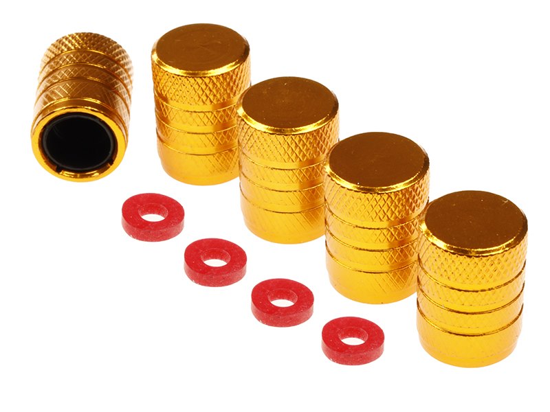 Alumínium szelepsapkák műanyag menetes betéttel 5 db arany színben – kép 2