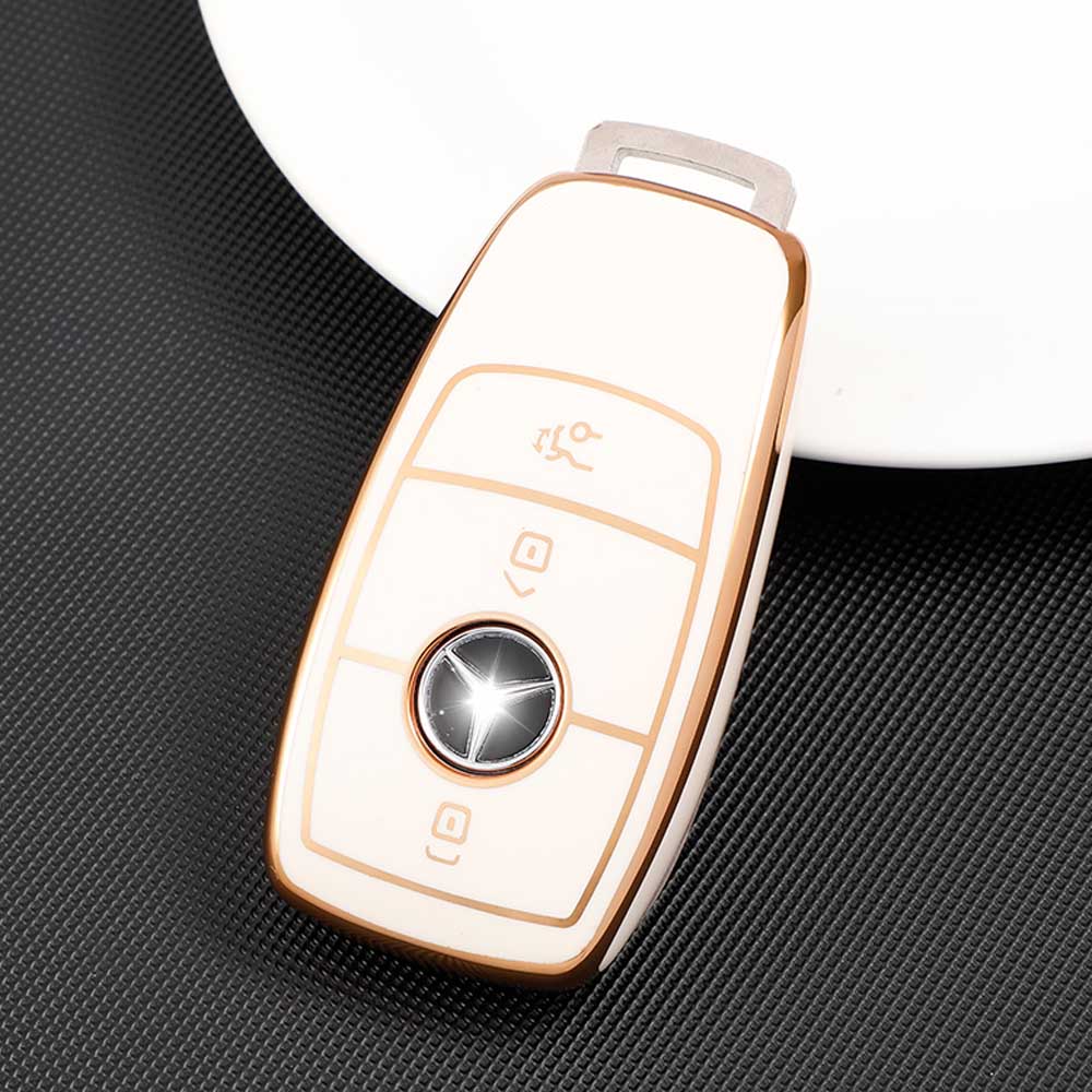 Mercedes 3 gombos TPU kulcstok - Fehér-arany