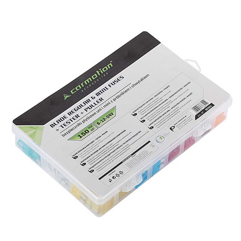 Mini autós biztosíték készlet teszterrel és csipesszel - 150 db-os