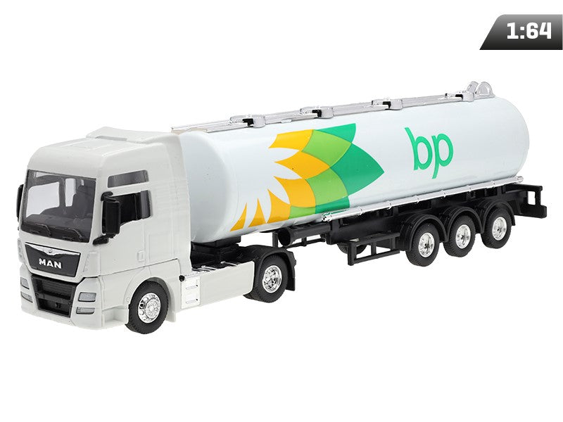 1:64-es modell, MAN TGX XXL, fehér vontató, BP tartálykocsi
