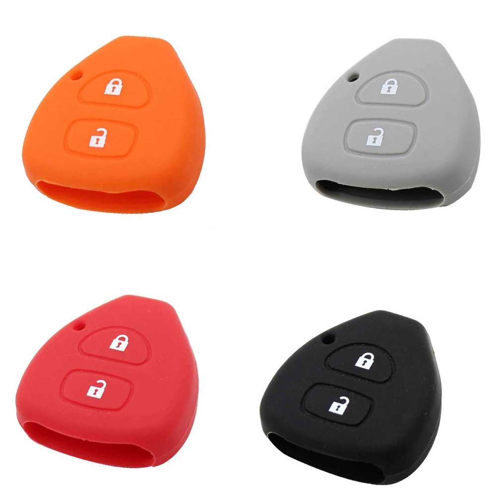 Narancssárga, szürke, piros és fekete színű, 2 gombos Toyota kulcs szilikon tokok.