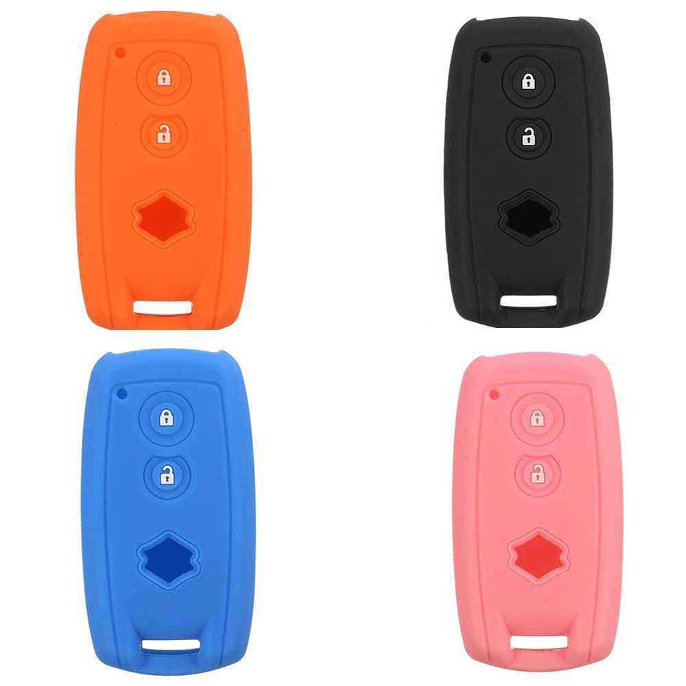 Narancssárga, fekete, kék és rózsaszín, 2 gombos Suzuki kulcs szilikon tok.