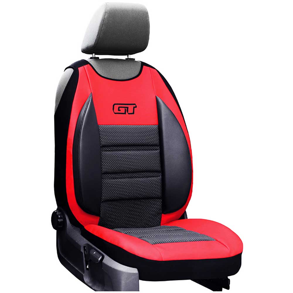 GT Ergonomic Univerzális 1 részes huzat vezetői ülésekhez piros színben, profilozott háttámlával, ökológiai bőr és szövet anyagokból