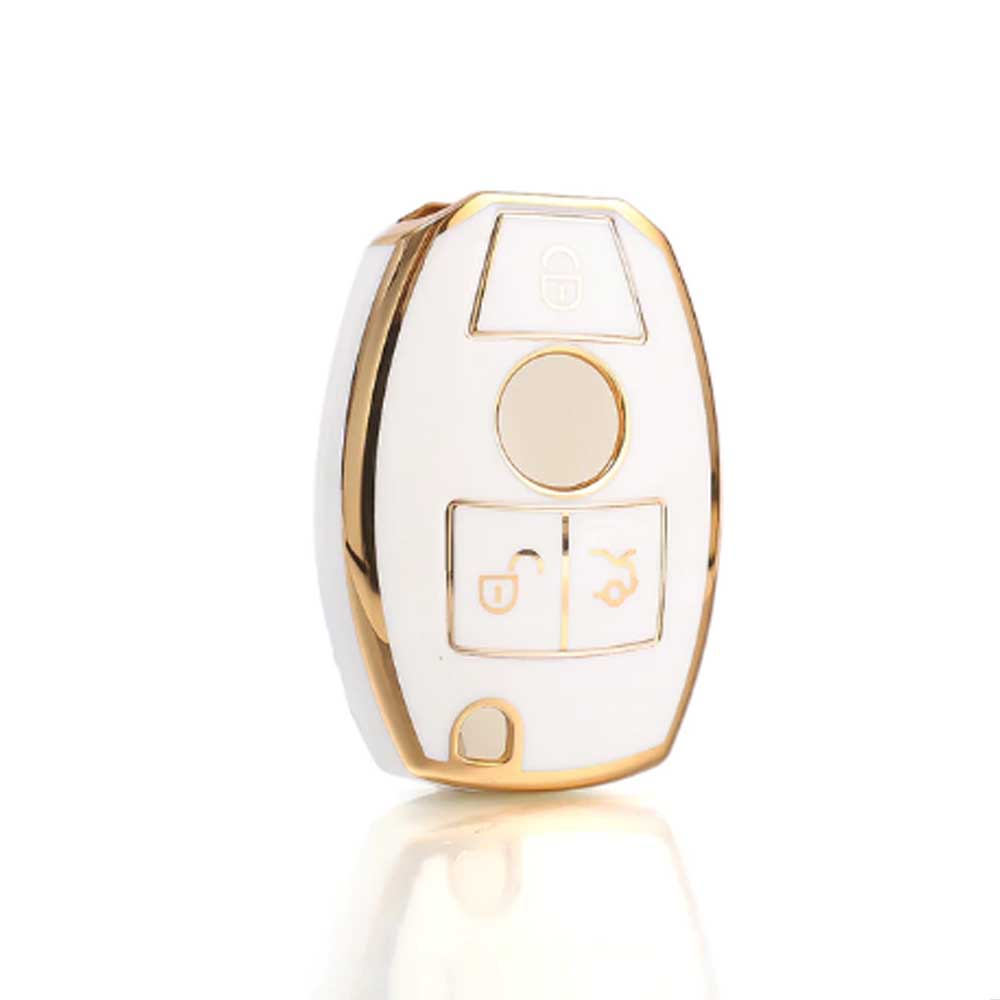 Mercedes 3 gombos TPU kulcstok - Krémfehér