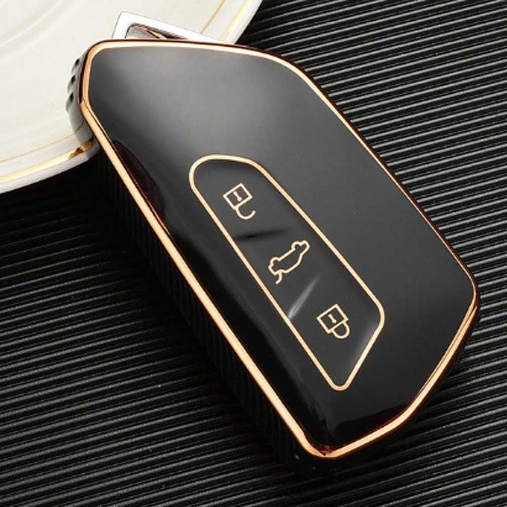 Skoda 3 gombos TPU kulcstok - Fekete-Arany