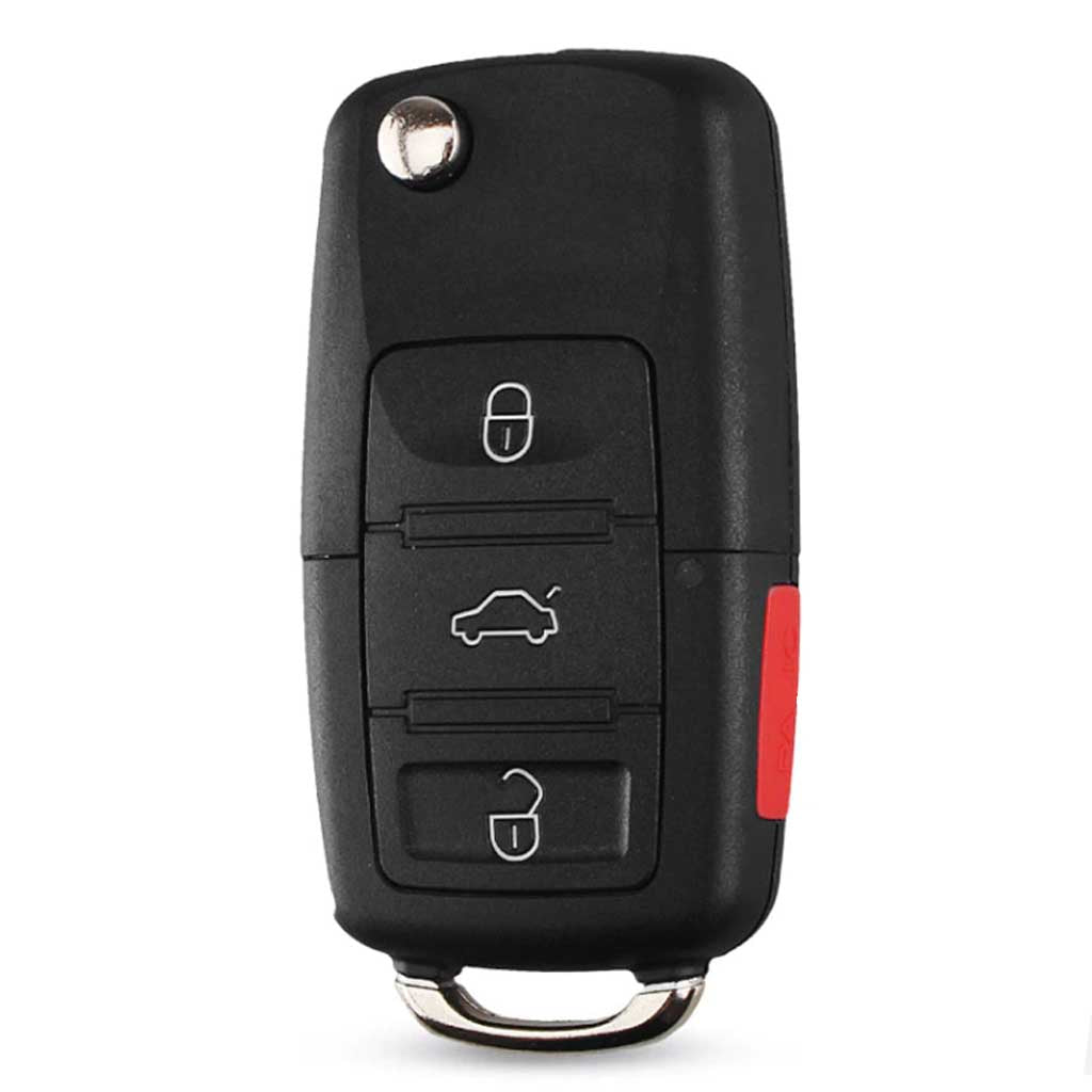 Fekete színű, 4 gombos Audi bicskakulcs, kulcsház.