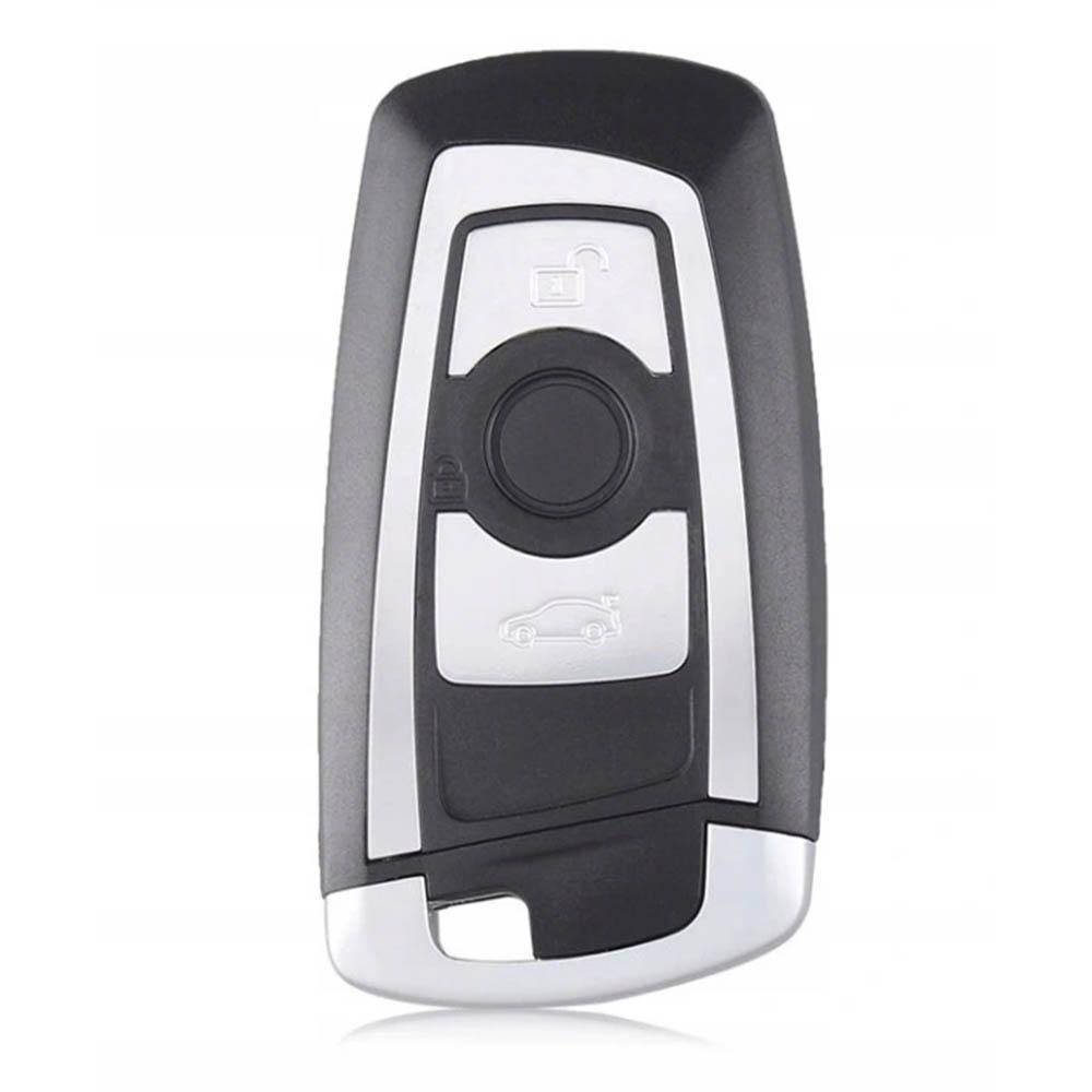 Ezüst és fekete színű, 3 gombos BMW kulcs, kulcsház.