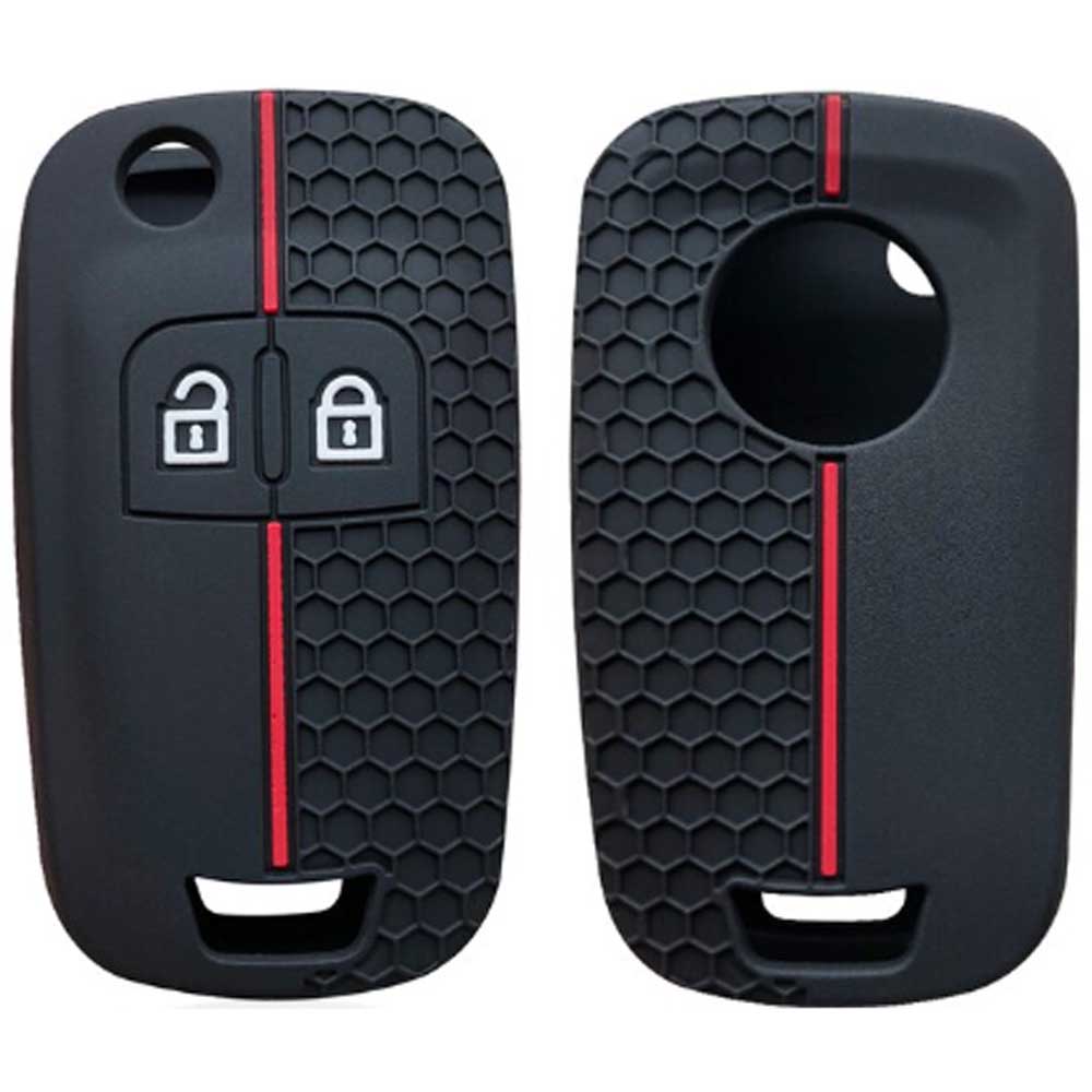 Chevrolet 2 gombos kulcs szilikontok fekete színben piros díszcsíkkal