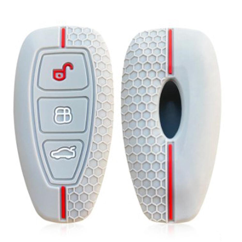 Ford 3 gombos szilikon tok szürke színben, piros díszcsíkkal.