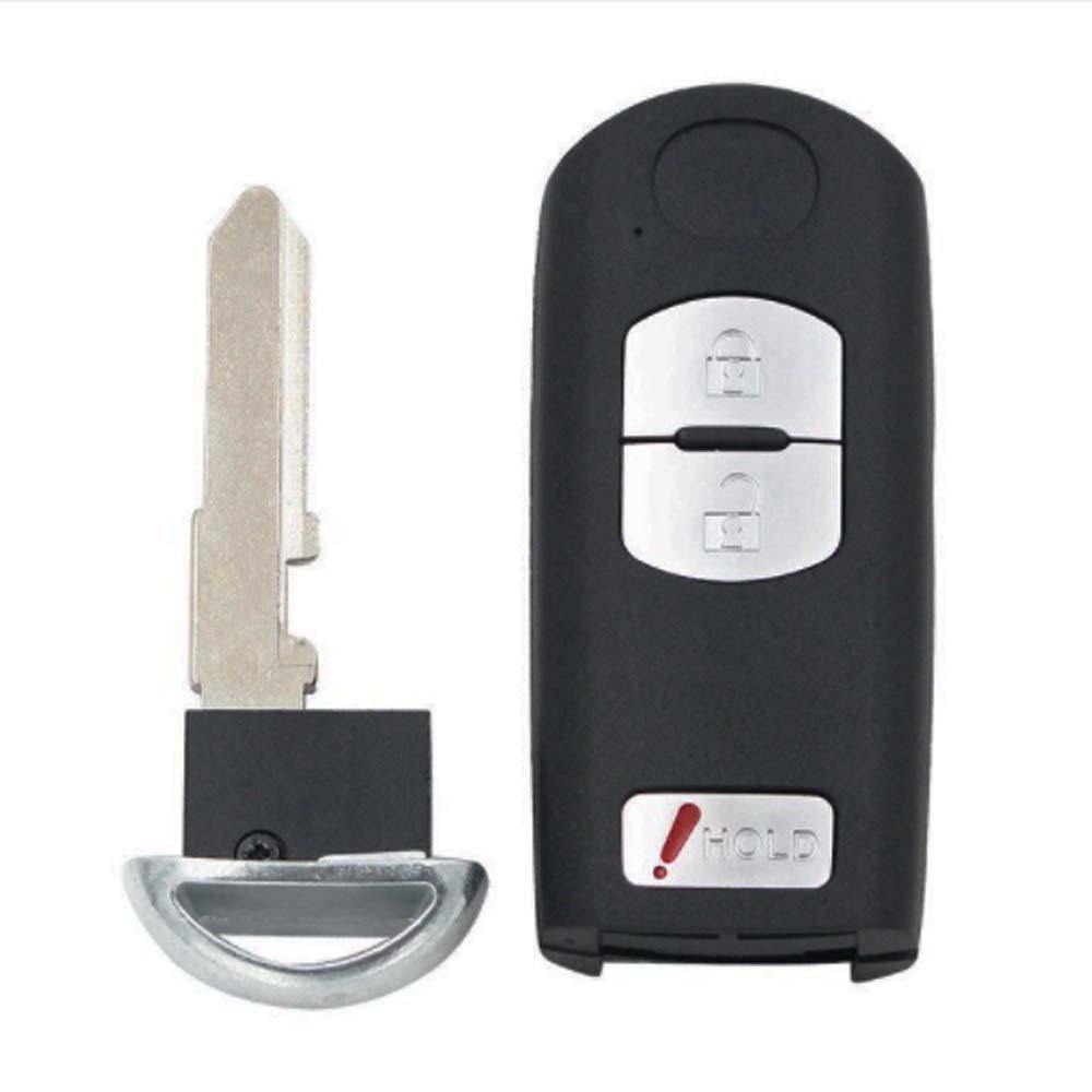 Fekete színű, 3 gombos Mazda kulcsház, kulcs ezüst színű gombokkal. Nyers kulcsszárral.