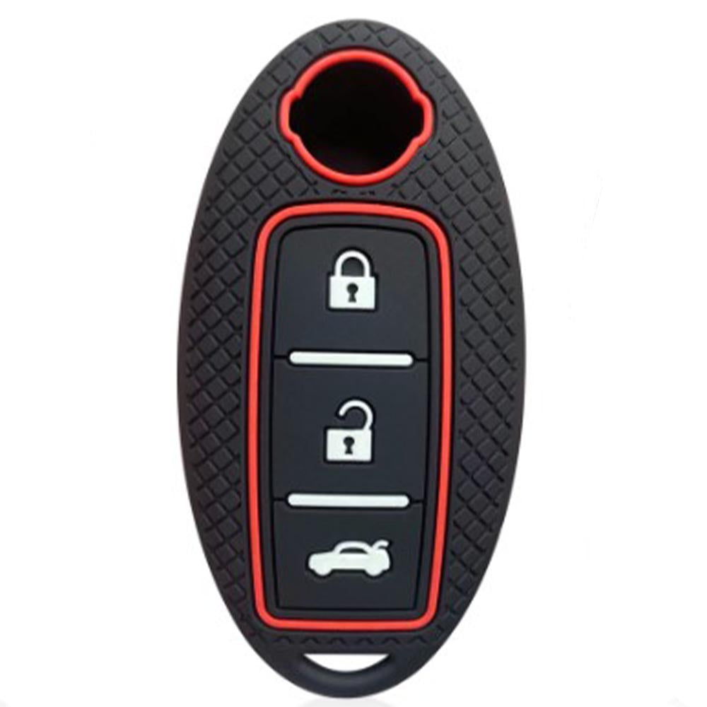Nissan kulcs szilikon tok 3 gombos fekete-piros színben.