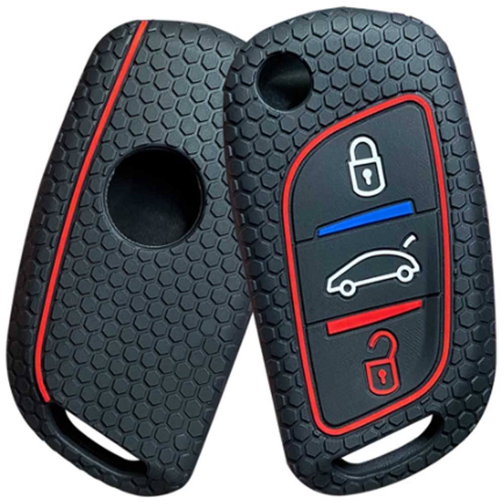 Peugeot 3 gombos kulcs szilikon tok fekete színben
