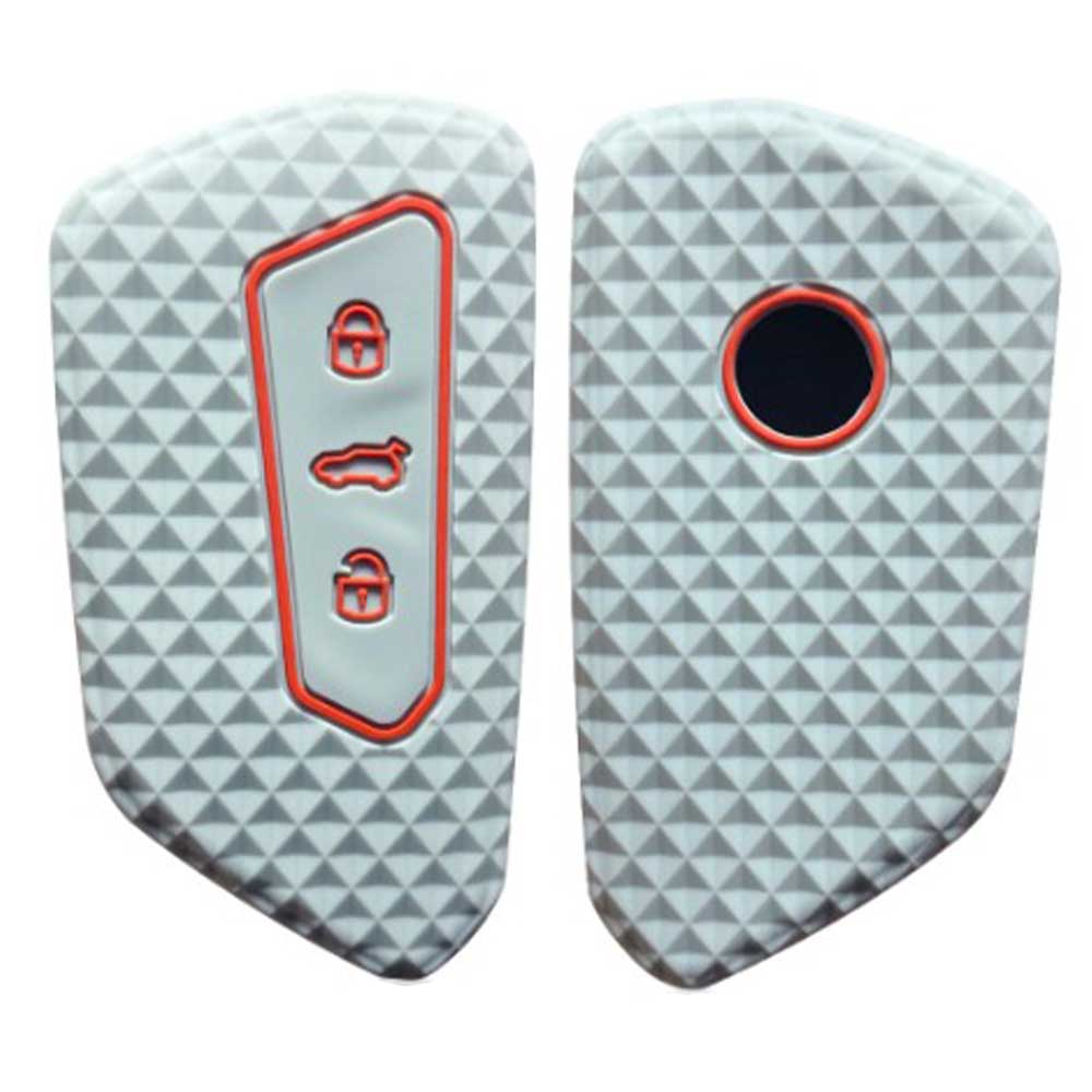 Szürke színű, 3 gombos Skoda kulcs szilikon tok.