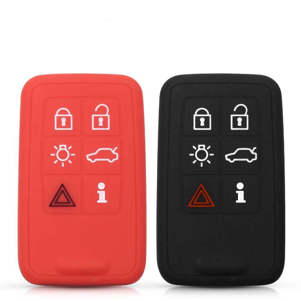 Piros és fekete színű, 6 gombos Volvo kulcs szilikon tok.