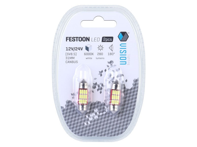 Izzó VISION Festoon SV85 31mm 1224V 12x 4014 SMD LED nem poláris CANBUS fehér 2 db – kép 3