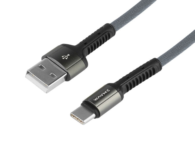 WAYME töltő- és szinkronizáló kábel , fonott mikroszálas, 200 cm, USB> USB-C