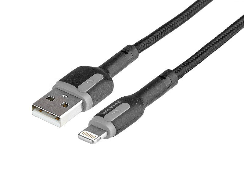 WAYME töltő- és szinkronizáló kábel , 100 cm fonott mikroszálas, USB> Lightning