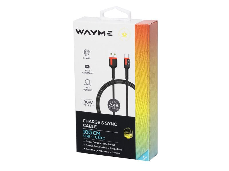 WAYME töltő  és szinkronizáló kábel  100 cm fonott mikroszálas USB> USB C – kép 3