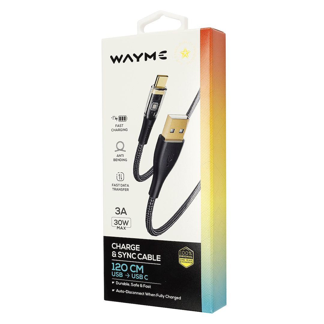 WAYME Mikroszálas fonott töltő  és szinkronizáló kábel 120 cm USB > USB C max 30W – kép 4