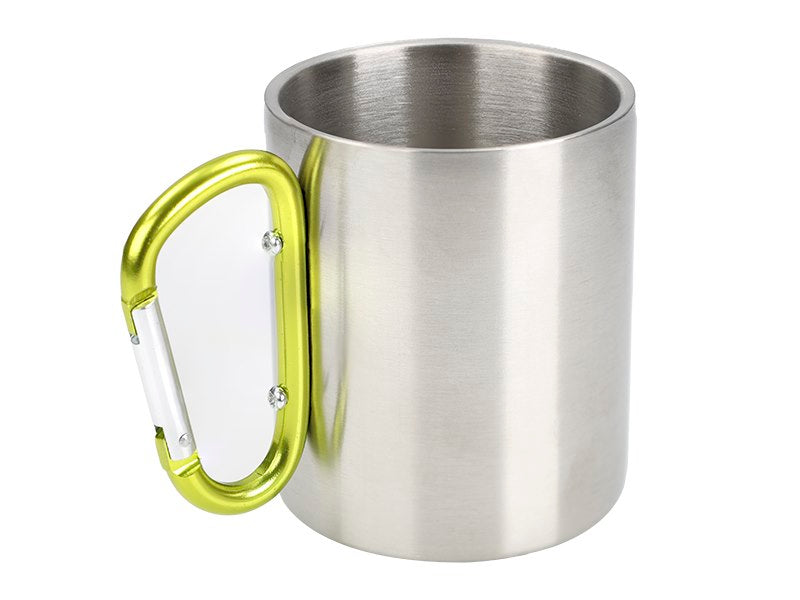 Acél bögre, 300 ml, karabinerrel a fogantyúban