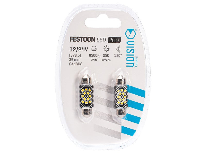 Izzó VISION Festoon SV85 36 mm 1224V 12x 2016 SMD LED CANBUS fehér 2 db – kép 3