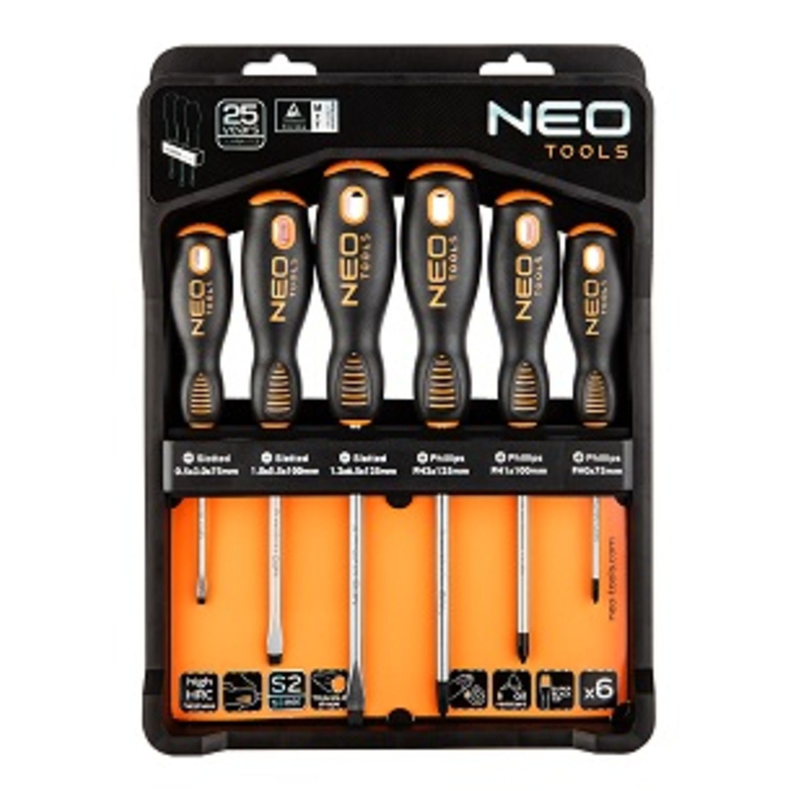 NEO 04-213 csavarhúzó készlet 6 darabos lapos és Phillips mágneses heggyel