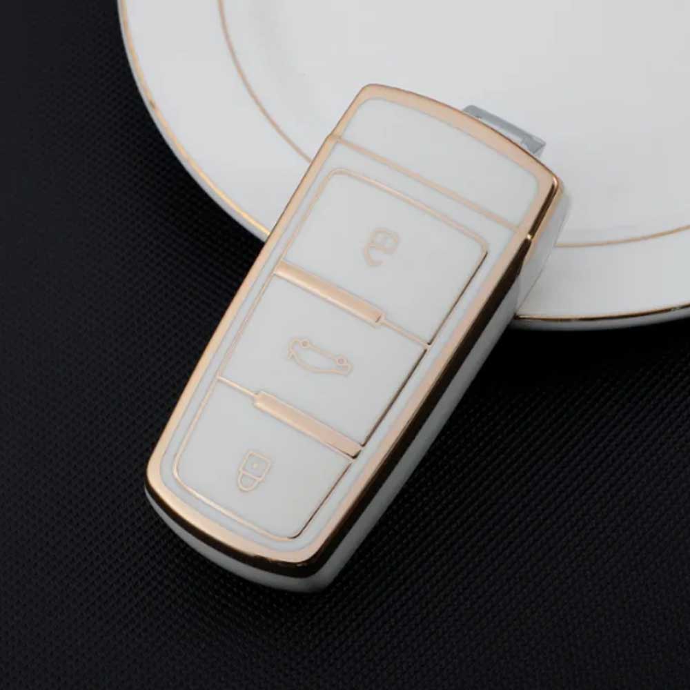 VW 3 gombos TPU kulcstok fehér-arany színben