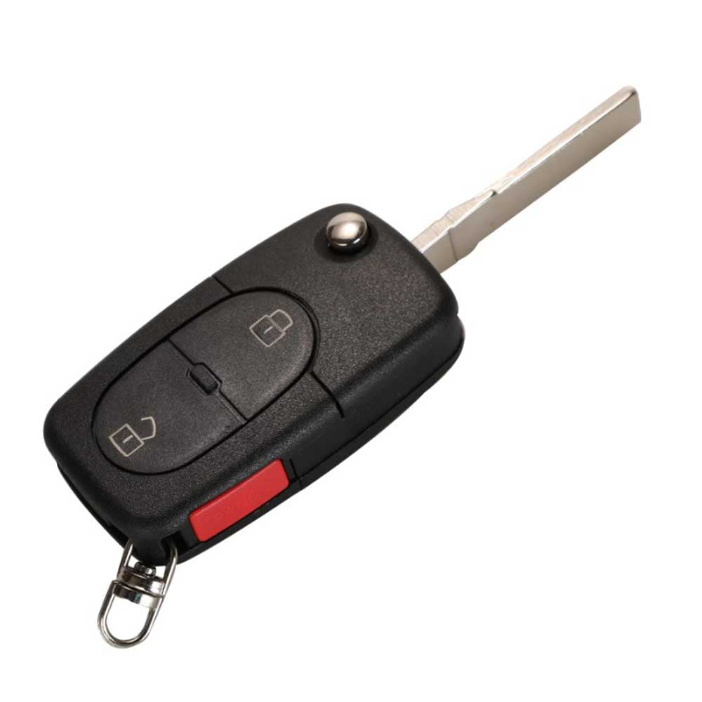 Fekete színű, 3 gombos Audi bicskakulcs, kulcsház.