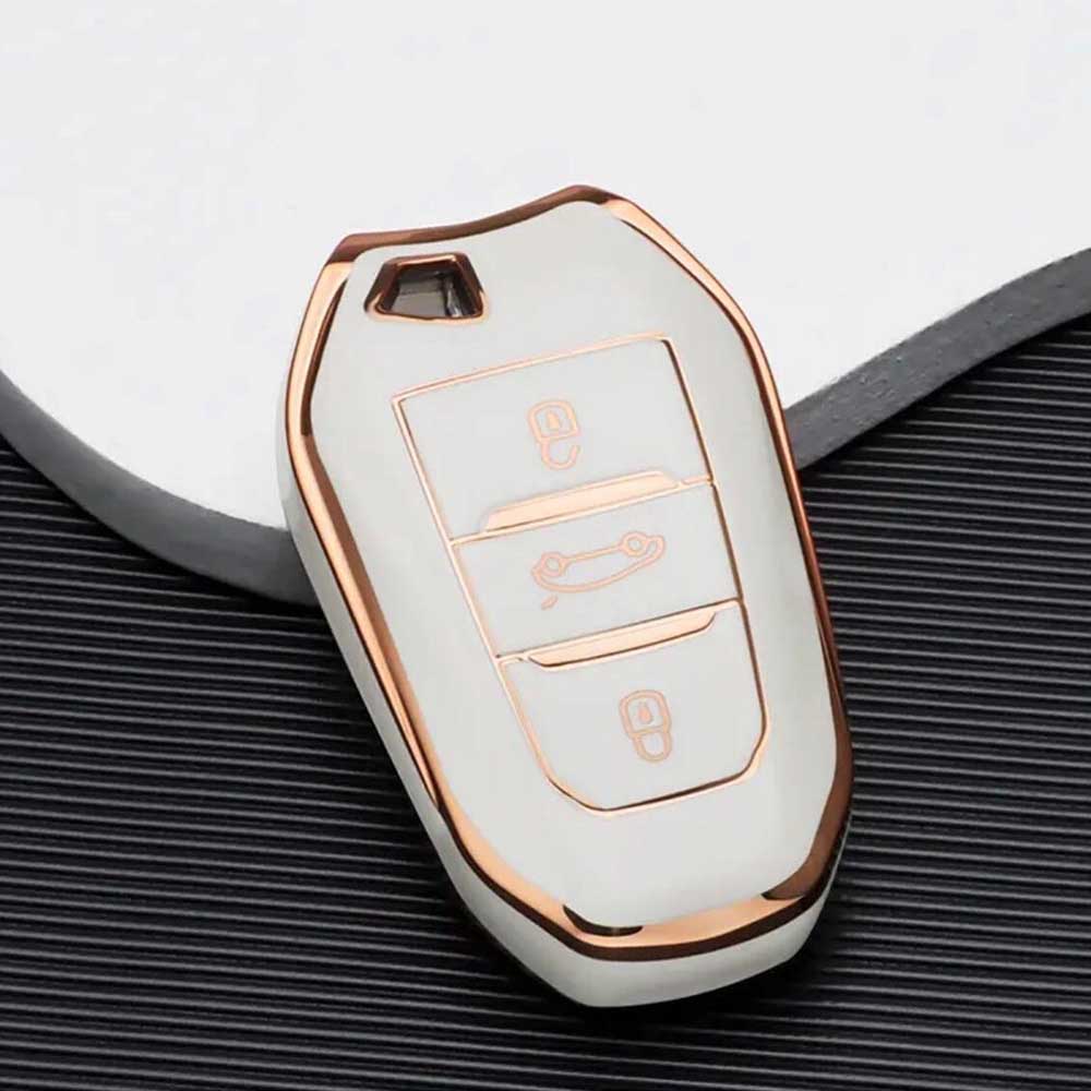 Citroen 3 gombos TPU kulcstok - Krémfehér