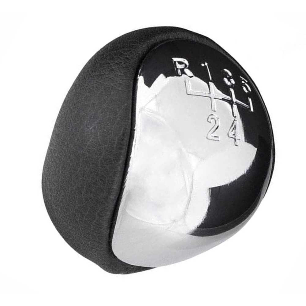 Fekete színű, bőrözött 5 sebességes Hyundai váltógomb. Krómozott számlappal.