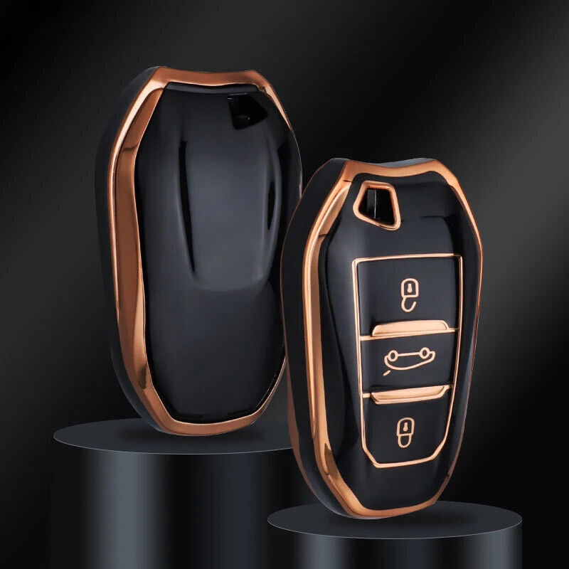 Peugeot 3 gombos TPU kulcstok - Fekete