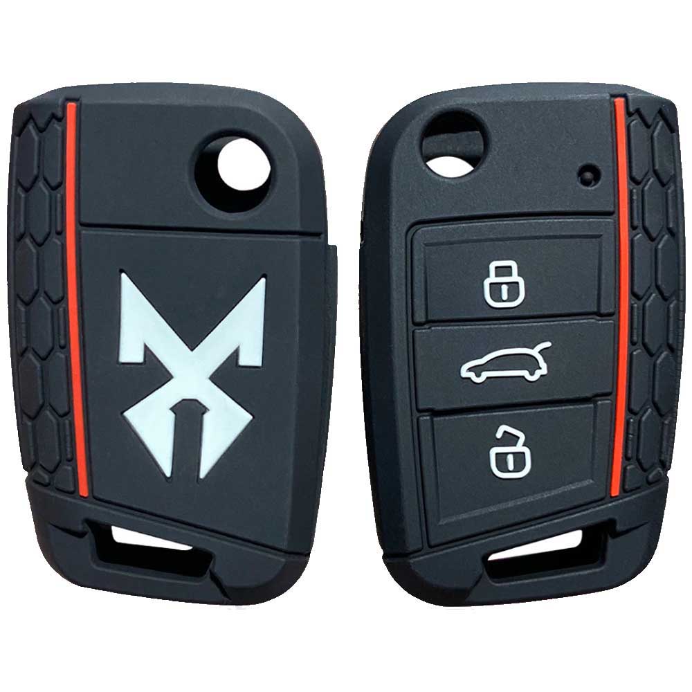 Fekete színű, 3 gombos Seat bicskakulcs szilikon tok mintával.