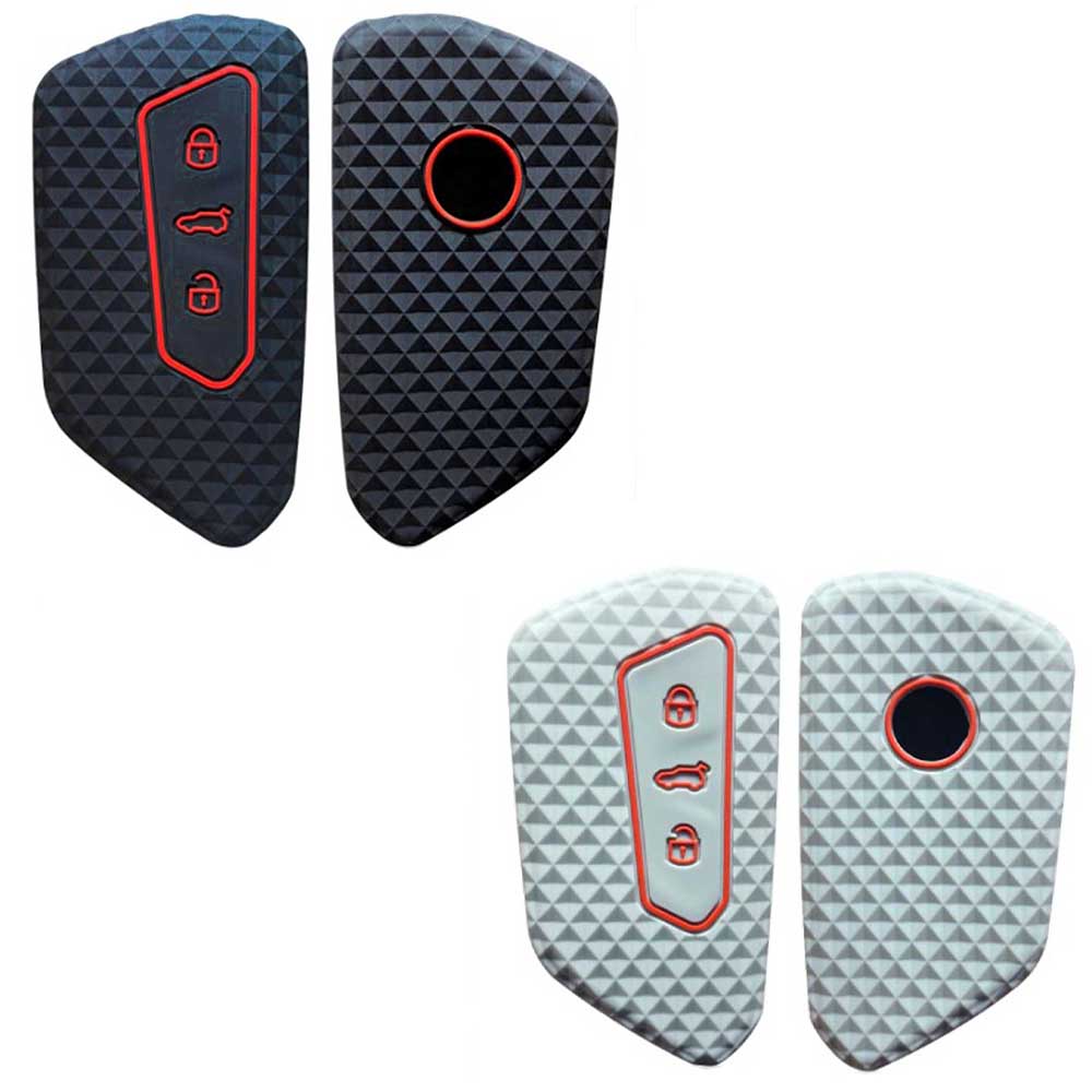 Fekete és szürke színű, 3 gombos Skoda kulcs szilikon tokok.