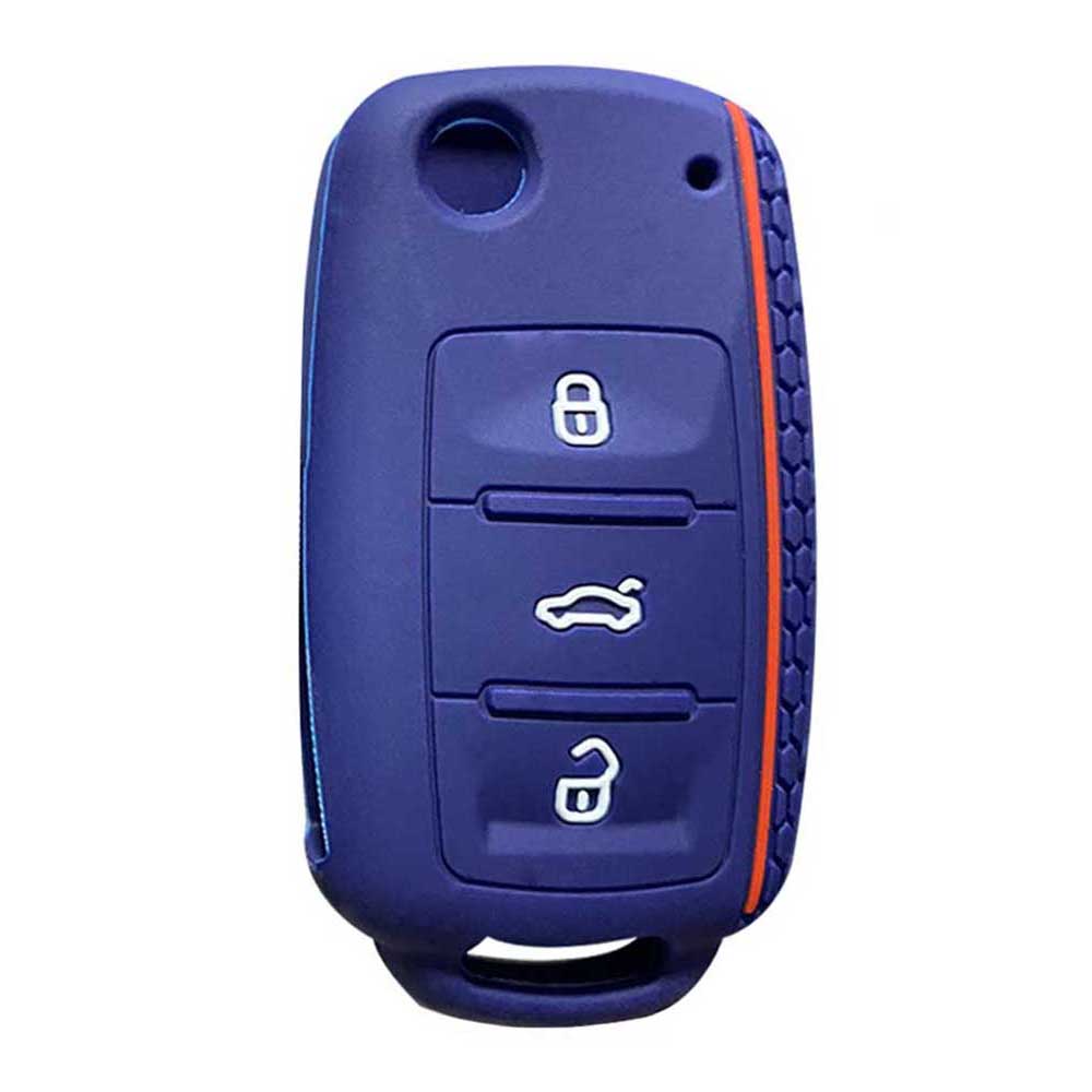 Sötétkék színű, 3 gombos VW kulcs, bicskakulcs szilikon tok