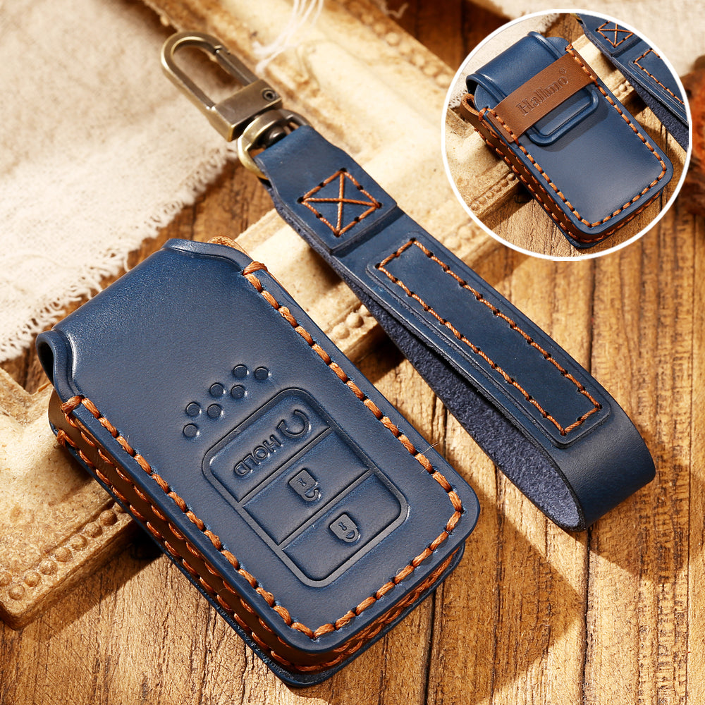 Honda 3 gombos bőr tok - Sötétkék+Barna