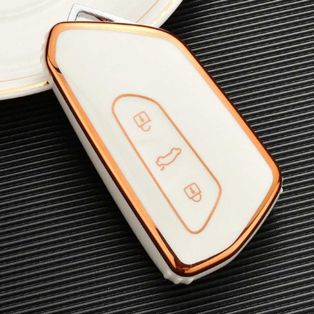 Skoda  3 gombos TPU kulcstok - Krémfehér-Arany