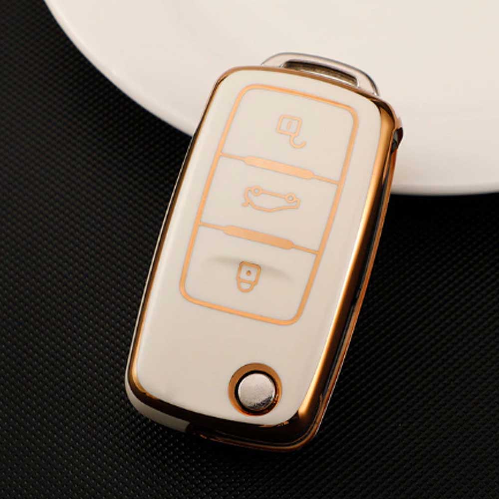 Skoda 3 gombos TPU kulcstok - Krémfehér