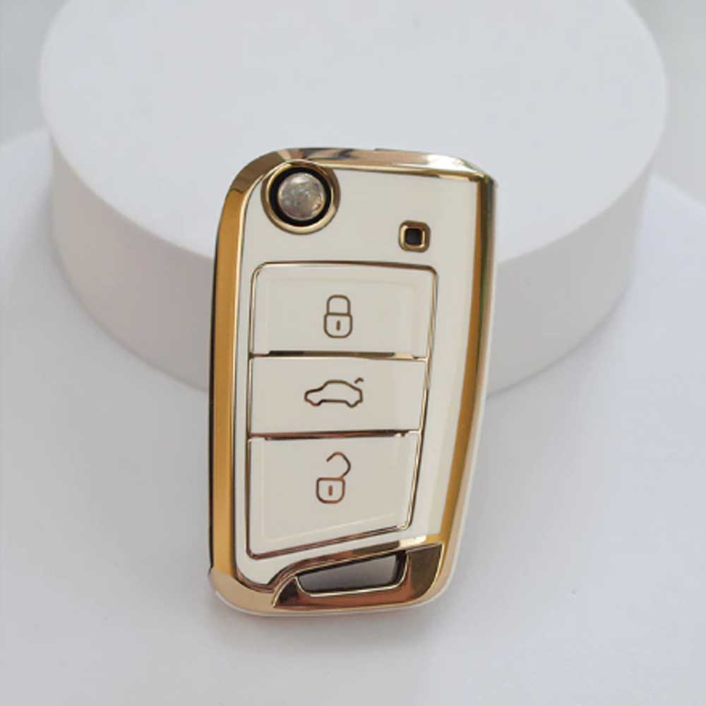 Skoda 3 gombos TPU kulcstok - Krémfehér