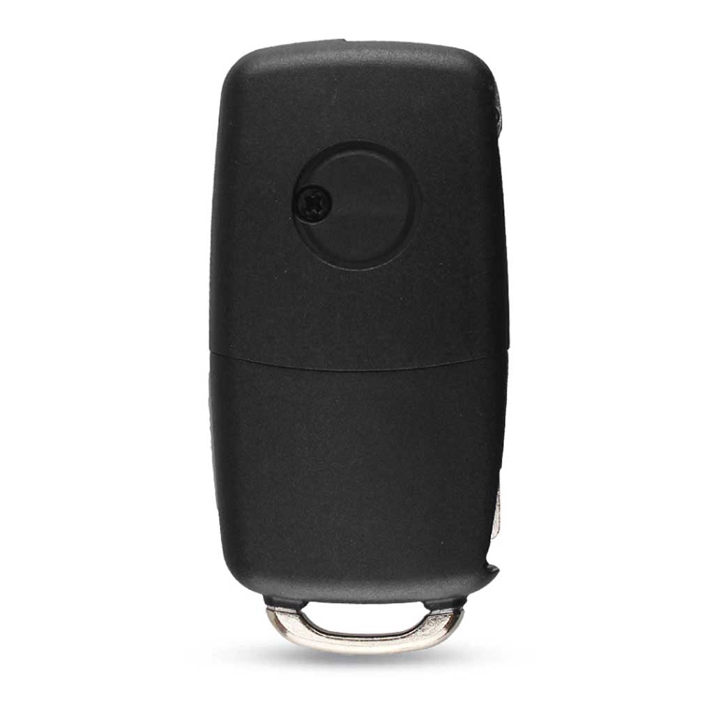 Fekete színű, 4 gombos Audi bicskakulcs, kulcsház hátulja.