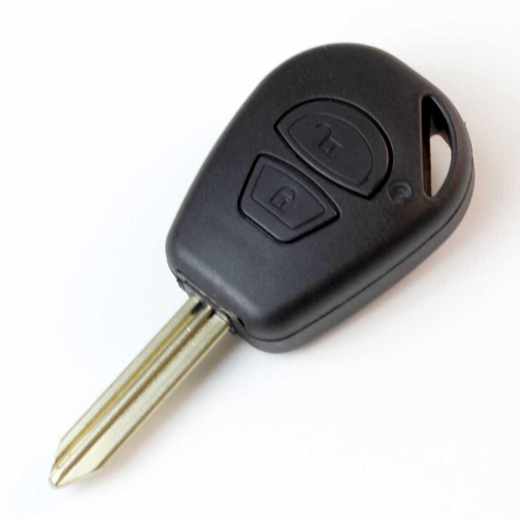 Fekete színű, 2 gombos Citroen kulcs, kulcsház SX9 kulcsszárral.