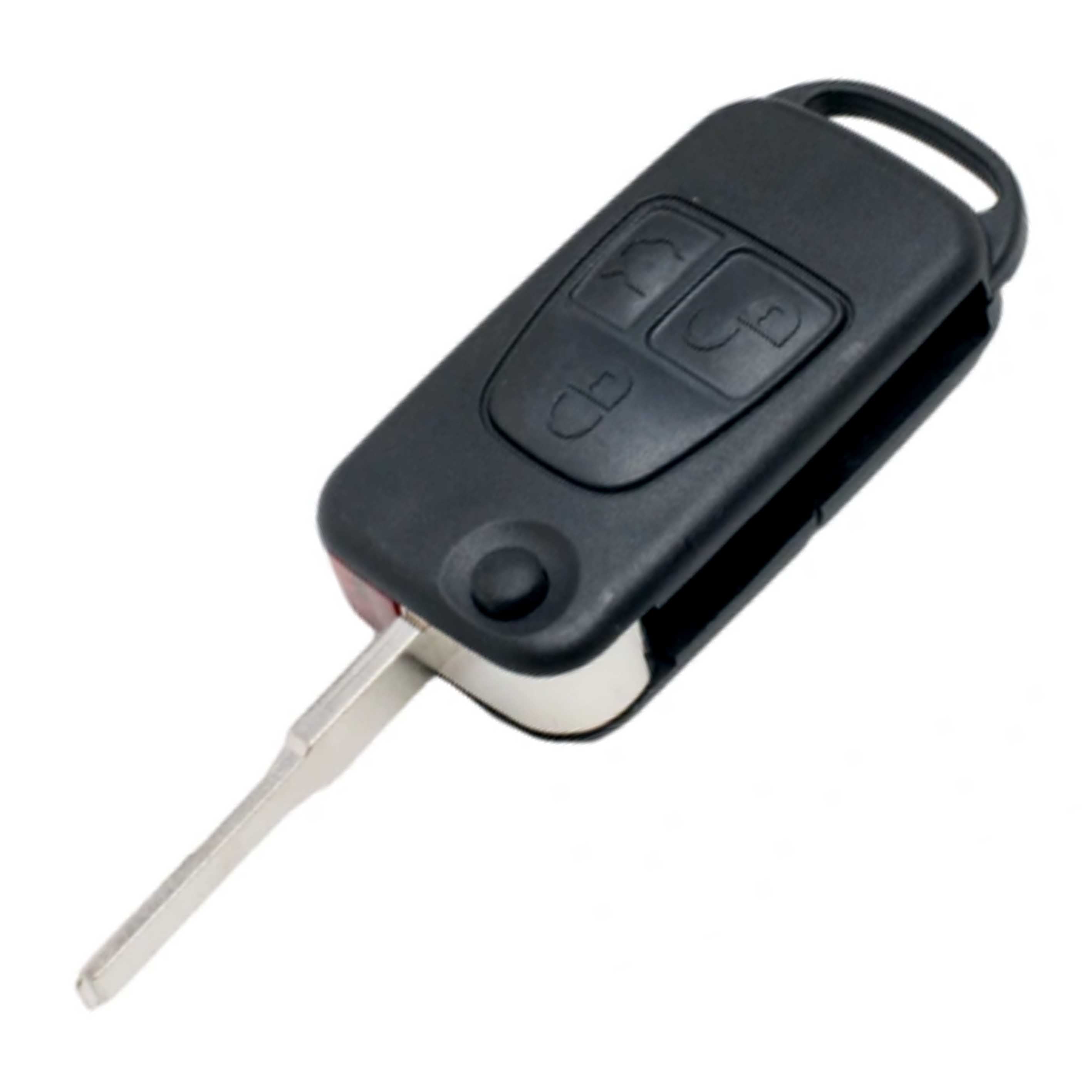 Fekete színű, 3 gombos Mercedes kulcsház, bicskakulcs.