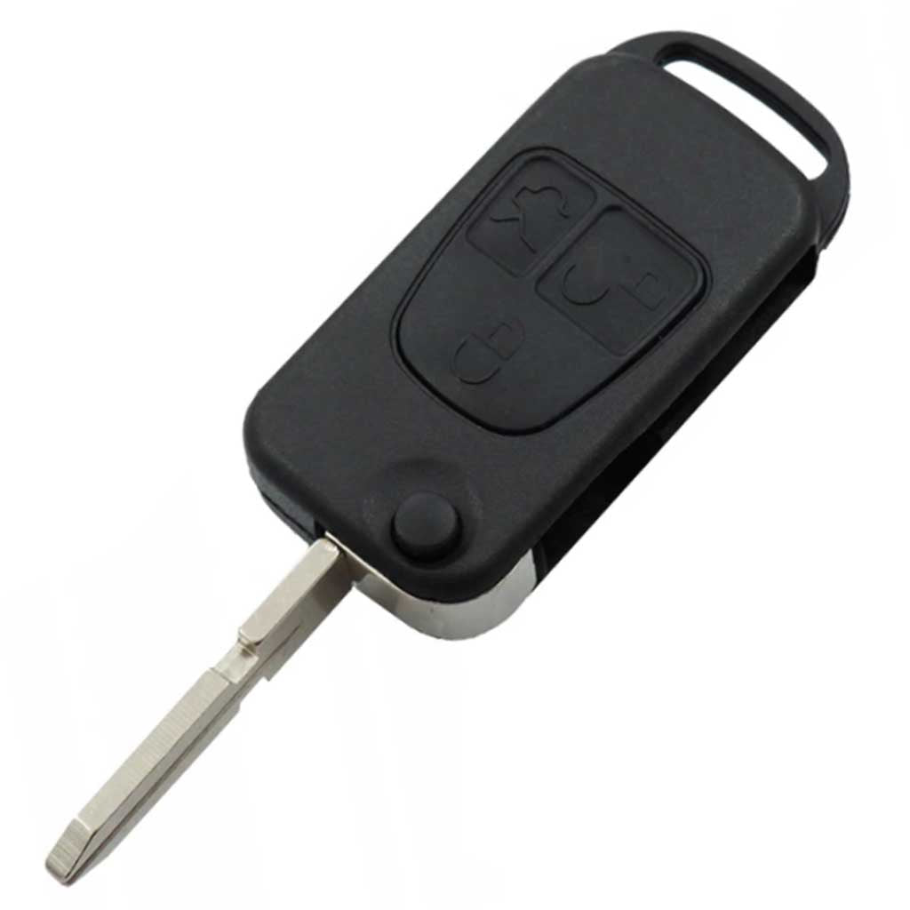 Fekete színű, 3 gombos Mercedes kulcsház, bicskakulcs.