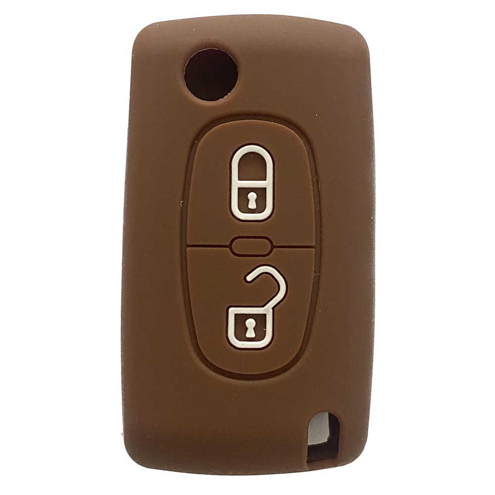 Peugeot 2 gombos szilikon tok, barna színben.