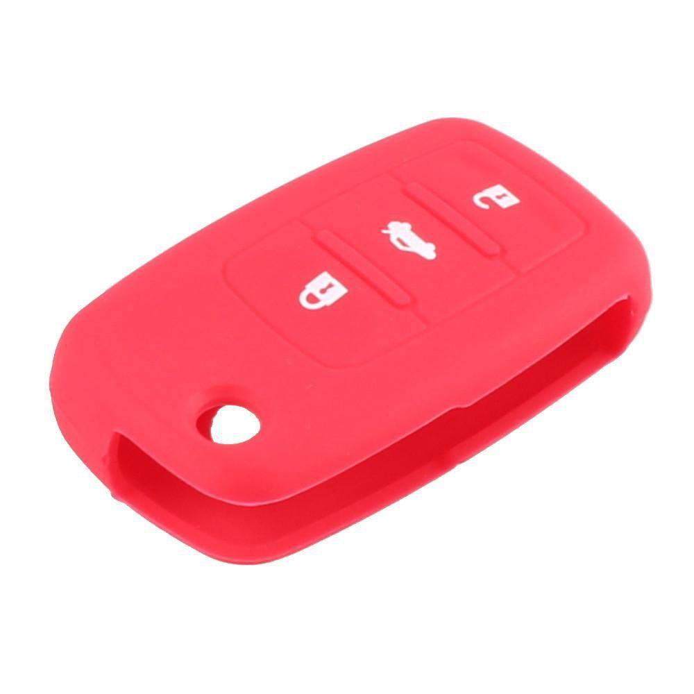 Piros színű, 3 gombos Skoda bicskakulcs szilikon tok.