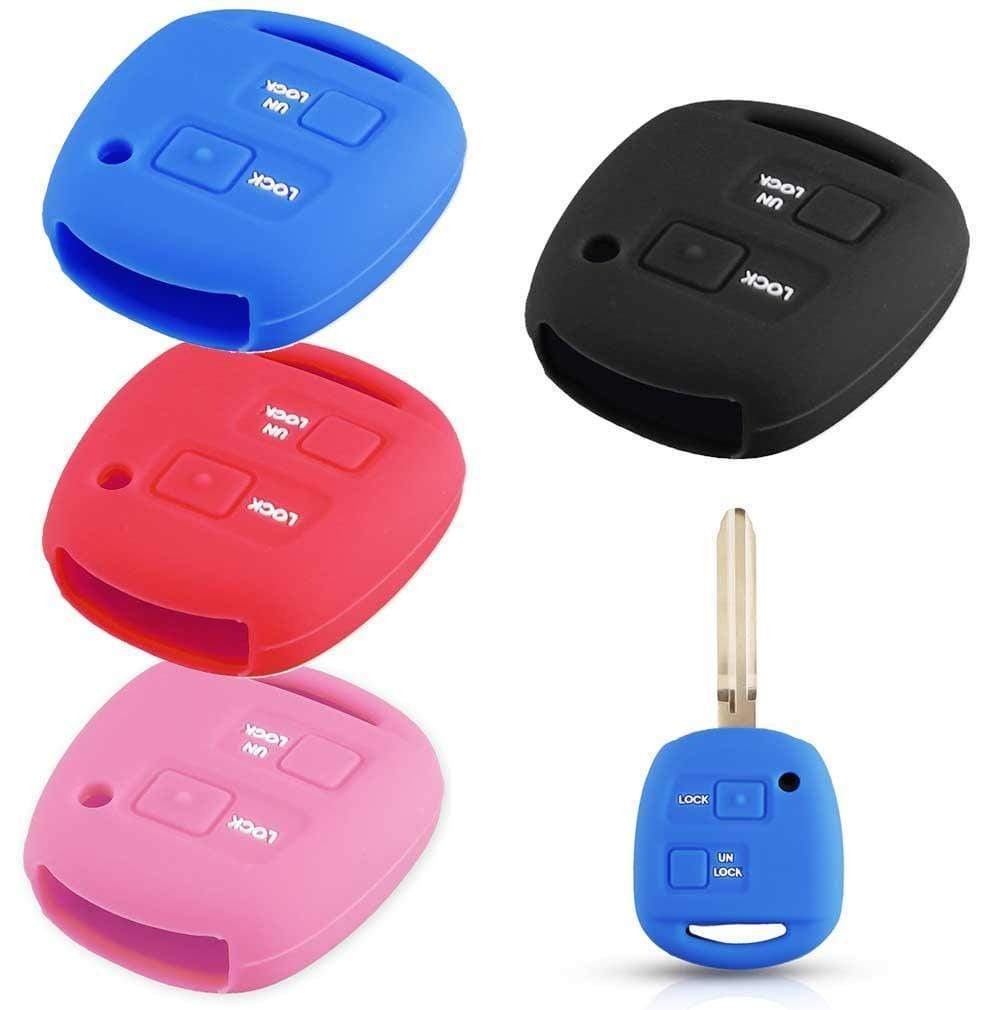 Kék, piros, pink és fekete színű, 2 gombos Toyota kulcs szilikon tokok.