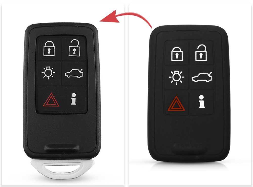 Fekete színű, 6 gombos Volvo kulcs szilikon tok.