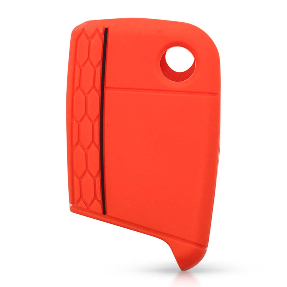 Piros színű, 3 gombos VW szilikon tok hátulja.